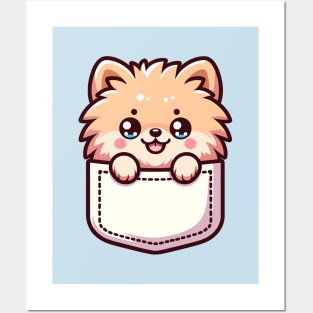 Kawaii Pomeranian Puppy in Pocket Cute Peeking Dog Lover Posters and Art